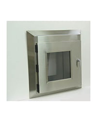 stainless steel box with glass front door